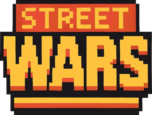 this is the street wars article in the main menu but pixel art style . No background. Transparent background. Blank background. No shadows. 2d. In-Game asset. flat