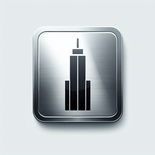 A square metal button with the image of a tower. Single Game Texture. In-Game asset. 2d. Blank background. High contrast. No shadows.