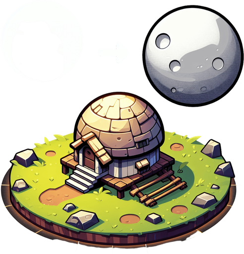 round house planet, cartoon Single Game Texture. In-Game asset. 2d. Blank background. High contrast. Single Game Texture. In-Game asset. 2d. Blank background. High contrast. No shadows.