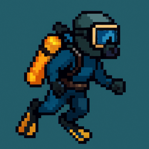 realistic pixel diver.
In-Game asset.  2d.  High contrast.  No shadows