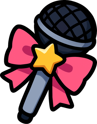 Micrófono chibi, con un lazo rosado y una estrella como moño en el mango del micrófono.
In-Game asset.  2d.  High contrast.  No shadows