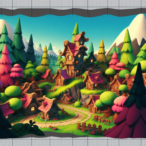 Epic background of a grinch village in the mountains, cartoon Single Game Texture. In-Game asset. 2d. Blank background. High contrast. No shadows.