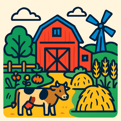 A farm.
In-Game asset.  2d.  High contrast.  No shadows