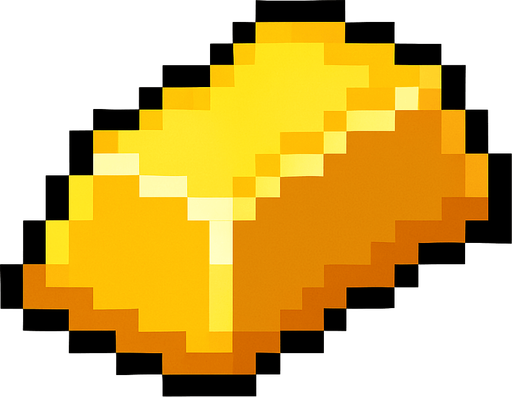 2d pixel bir külçe altın.
In-Game asset.  2d.  High contrast.  No shadows