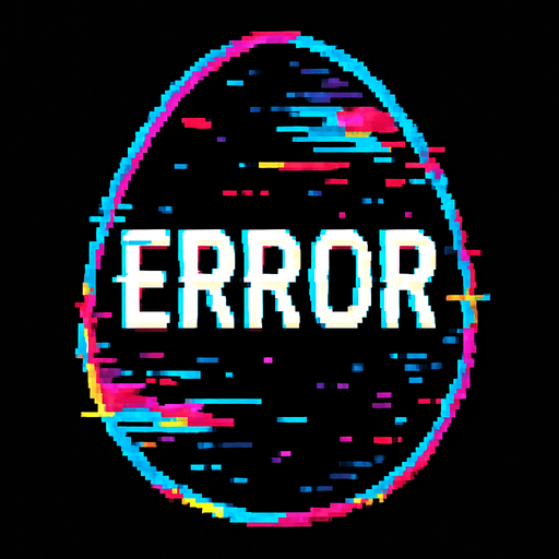 A glitched, Error egg.
In-Game asset.  2d.  High contrast.  No shadows