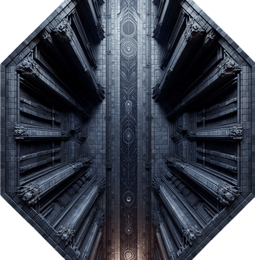 Background seen from above showing the long vertical black throne room hallway of the dark wizard king..
Single Game Texture. In-Game asset. 2d. Blank background. High contrast. No shadows.