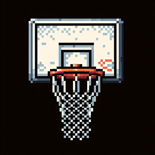 basketball hoop without the backboard, focusing solely on the hoop and net. pixelated. 8 bit..
Single Game Texture. In-Game asset. 2d. Blank background. High contrast. No shadows.