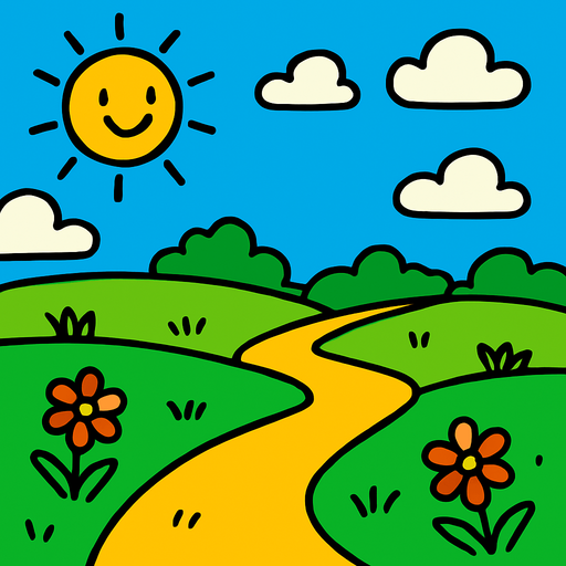 Un campo soleado.
In-Game asset.  2d.  High contrast.  No shadows. Cartoon