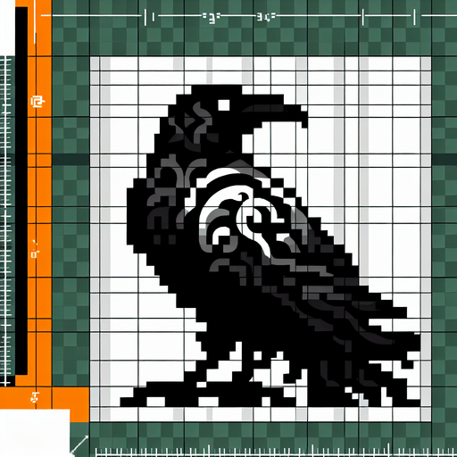 2D Black Pixel Art Bird.
Single Game Texture. In-Game asset. 2d. Blank background. High contrast. No shadows.