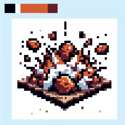 pixel art of a rocky explosion..
Single Game Texture. In-Game asset. 2d. Blank background. High contrast. No shadows.