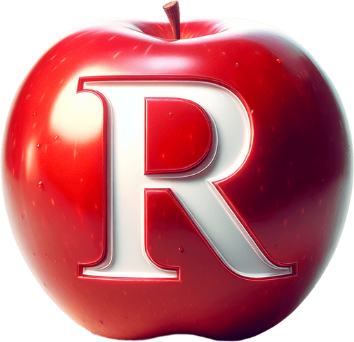 a white "R" on a red apple..
Single Game Texture. In-Game asset. 2d. Blank background. High contrast. No shadows.