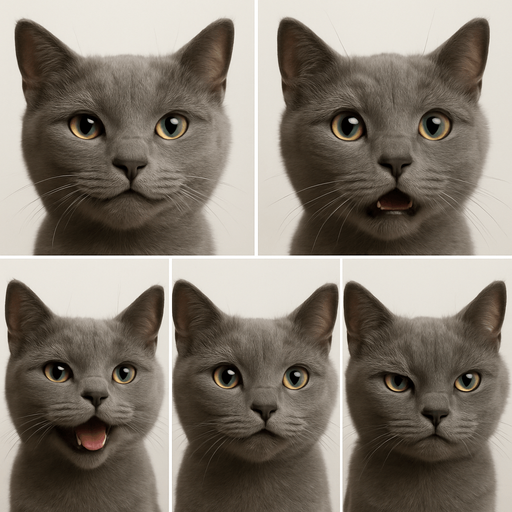 Sprite sheet of head only with different face expressions : smiling, surprised, feared, laugh, angry...
KEEP SAME ORIENTATION