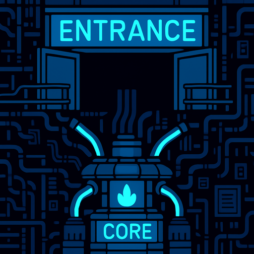 la entrada sean puertas abiertas y este dicha entrada rozando el borde de la imagen en la parte superior. In-Game asset. 2d. High contrast. No shadows