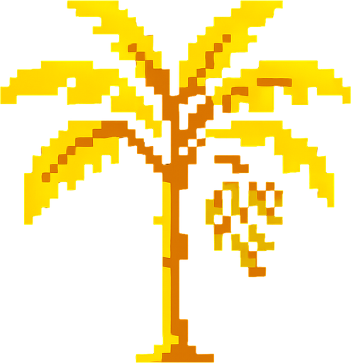 8 bit banana tree.
In-Game asset.  2d.  High contrast.  No shadows