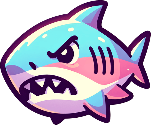 злая акула, постэльные цвета..
Single Game Texture.  In-Game asset.  2d.  Blank background.  High contrast.  No shadows