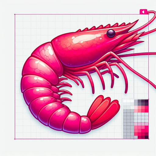 Pink shrimp.
Single Game Texture.  In-Game asset.  2d.  Blank background.  High contrast.  No shadows