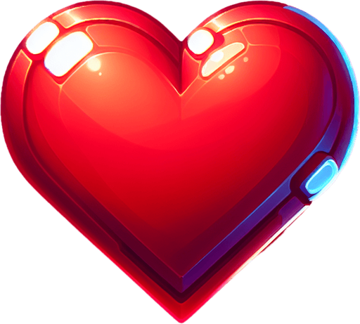 red colored heart for representing player health in the game..
Single Game Texture.  In-Game asset.  2d.  Blank background.  High contrast.  No shadows