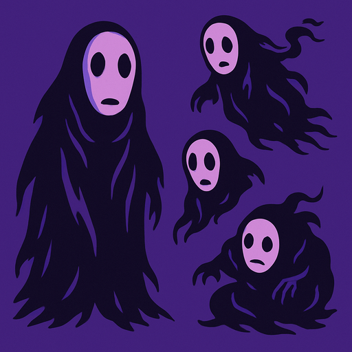 dark spirits from movie "spirited away". HD colors. purple color.
In-Game asset.  2d.  High contrast.  No shadows