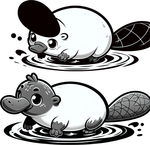 Cute Platypus swimming.
Single Game Texture.  In-Game asset.  2d.  Blank background.  High contrast.  No shadows. In game asset main character 2d