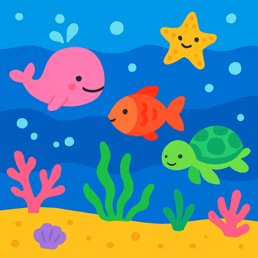 Fond d'écran océan mignon.
In-Game asset.  2d.  High contrast.  No shadows