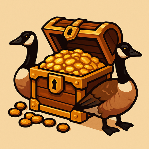 Treasure with canadian geese as guard  No text on image!!.
In-Game asset.  2d.  High contrast.  No shadows