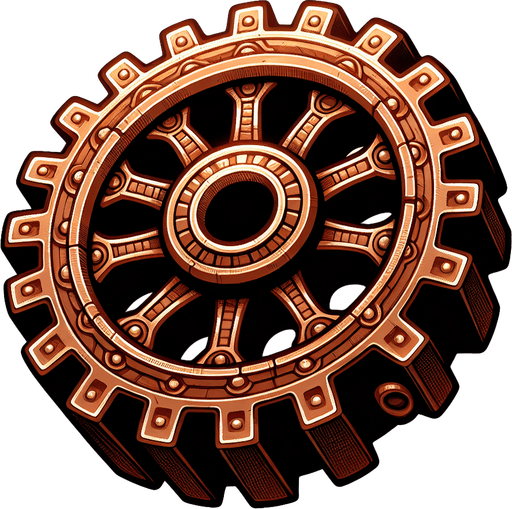 медная шестерня в стиле hand-paint.
Single Game Texture.  In-Game asset.  2d.  Blank background.  High contrast.  No shadows