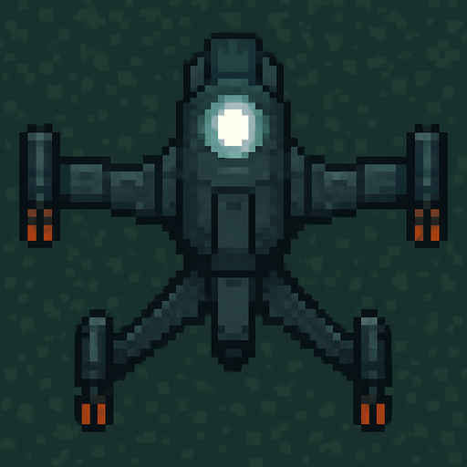top down image of a combat drone with a white light on top, pixel art.
In-Game asset.  2d.  High contrast.  No shadows