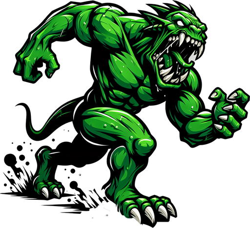 angry running green orc reptile taunting scarry.
Single Game Texture.  In-Game asset.  2d.  Blank background.  High contrast.  No shadows