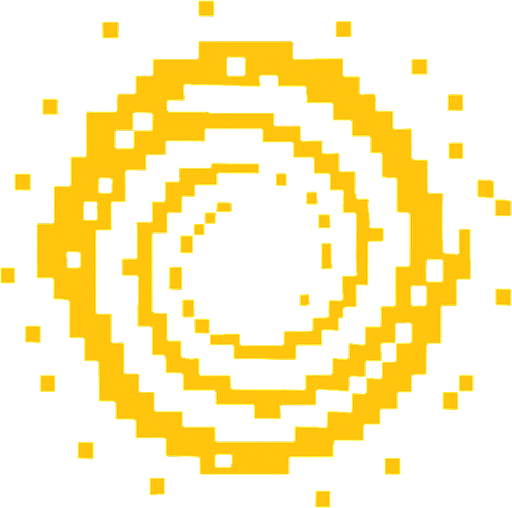 Пиксельная черная дыра желто черного цвета.
In-Game asset.  2d.  High contrast.  No shadows