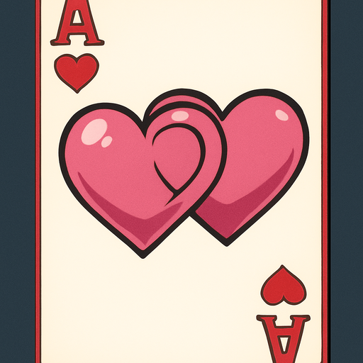 The hearts card suit symbol with two linked hearts in the center of it. Anime style..
In-Game asset.  2d.  High contrast.  No shadows