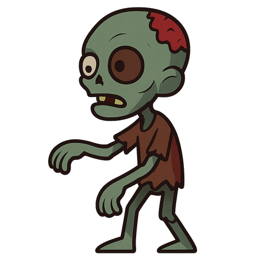 zombi. No background. Transparent background. Blank background. No shadows. 2d. In-Game asset. flat