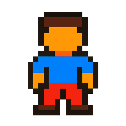 pixel player.
In-Game asset.  2d.  High contrast.  No shadows