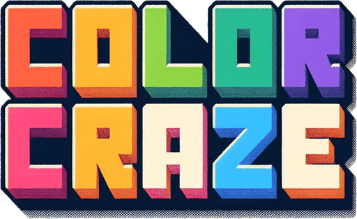 A logo for the game showing the title "Color Craze" with each letter in a different colors, picked from a nice muted palette in simple and clean style..
Single Game Texture. In-Game asset. 2d. Blank background. High contrast. No shadows.