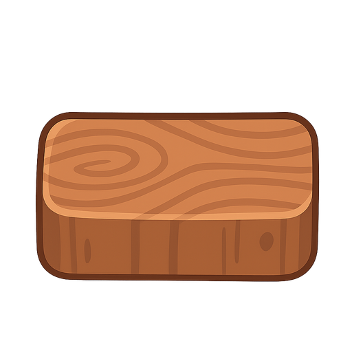 Wood block. No background. Transparent background. Blank background. No shadows. 2d. In-Game asset. flat