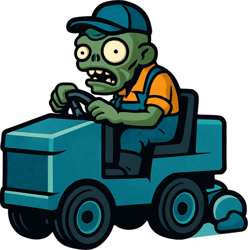 El Zomboni es un zombi de tamaño considerable, vestido con un uniforme de trabajador y conduciendo un vehículo grande y robusto. La máquina suele ser de color azul o similar, con un rodillo en la parte trasera que es lo que esparce el hielo. Su aspecto es bastante imponente, señalando que no es un zombi común..
In-Game asset.  2d.  High contrast.  No shadows