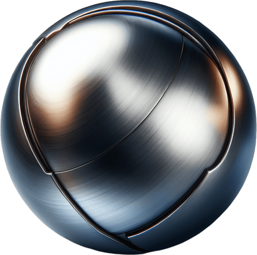 Una esfera de hierro.
Single Game Texture.  In-Game asset.  2d.  Blank background.  High contrast.  No shadows