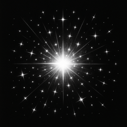 white sparkles emiting from the center. back background