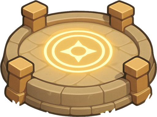 Crea un asset de Plataforma de Construcción de Torre Defensora en un estilo 2D renderizado, limpio y cartoonish, con contornos claros y definidos, colores vibrantes con transiciones suaves, y sombreado que dé volumen. Debe ser un espacio claramente definido donde el jugador pueda construir una torre.

Forma: Un círculo o una plataforma octogonal ligeramente elevada del suelo.

Textura: La superficie de la plataforma podría ser de piedra lisa, adoquines, o un patrón de madera entrelazada.

Color: Los colores deben ser neutros o ligeramente contrastantes con el terreno circundante para que sea visible. Tonos de gris, marrón claro o beige podrían funcionar bien.

Indicador de Construcción: Debe haber una indicación clara de que se puede construir algo aquí. Esto podría ser un glifo o símbolo sutil grabado en la superficie, o un halo de luz tenue que emana de la plataforma, o cuatro pequeños soportes/pilares en las esquinas/bordes para sugerir una base..
In-Game asset.  2d.  High contrast.  No shadows