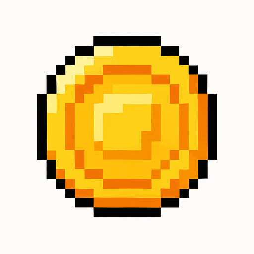 Coin 2d pixilated top down.
In-Game asset.  2d.  High contrast.  No shadows