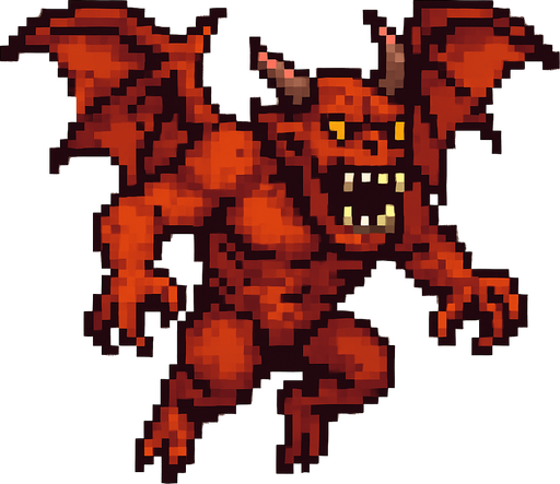 monster giant with wings, flying , pixel art, no background. In-Game asset. 2d. High contrast. No shadows.
In-Game asset.  2d.  High contrast.  No shadows