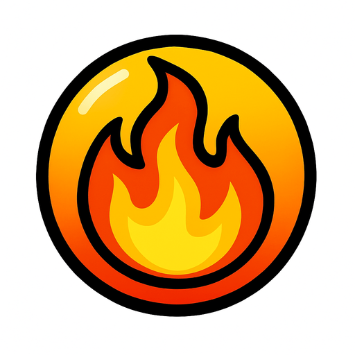 Fire ball emoji, Bubble shooter game. Thin black outline..
Single Game Texture. In-Game asset. 2d. Blank background. High contrast. No shadows.