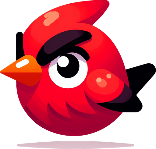 küçük kırmızı sağ tarafa doğru bakan siyah kaşlı turuncu gagalı bir kuş.
Single Game Texture. In-Game asset. 2d. Blank background. High contrast. No shadows.