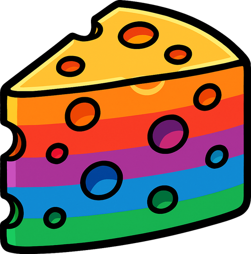 rainbow cartoon cheese.
In-Game asset.  2d.  High contrast.  No shadows