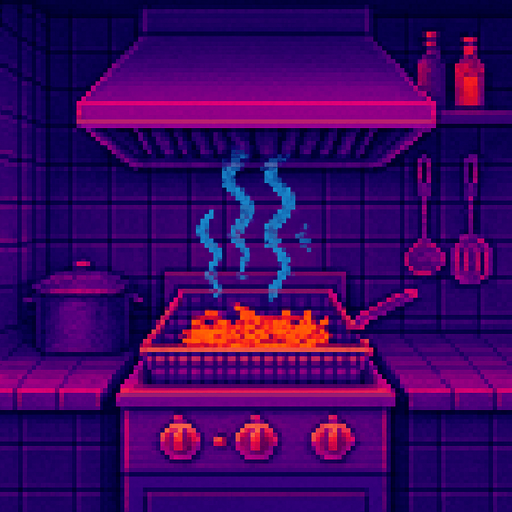 A background image view looking into a fry kitchen.