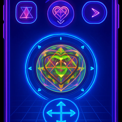 Spherical round directional arrows Neon cyberpunk mobile game trackpad too down flat 3d 2d hologram futuristic magic occult chic