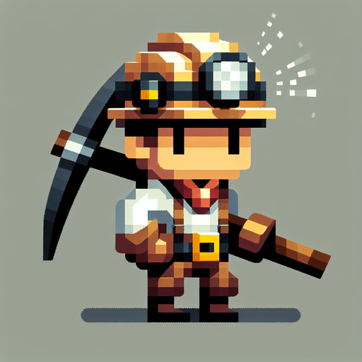 Miner.
Single Game Texture.  In-Game asset.  2d.  Blank background.  No shadows