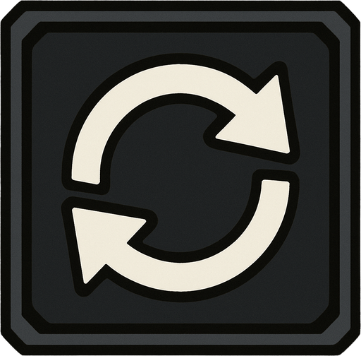 a dark colored refresh sign box.
In-Game asset.  2d.  High contrast.  No shadows