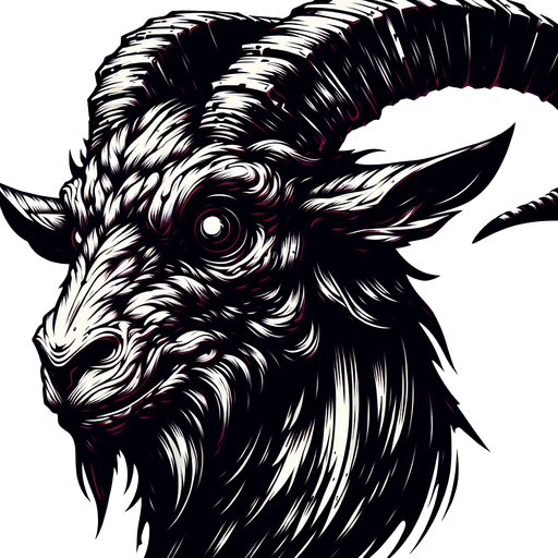 demon goat staring.
Single Game Texture. In-Game asset. 2d. Blank background. High contrast. No shadows.