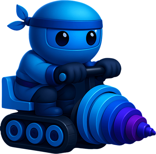 Same image of ninja with dig machine but with different colors. HD colors. blue