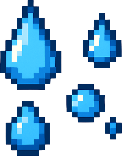 Gotas de agua pixelar.
In-Game asset.  2d.  High contrast.  No shadows
